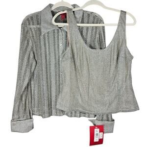 JS Collections Metallic Twin Set Womens 16 Silver Knit Party Formal Y2K Vintage